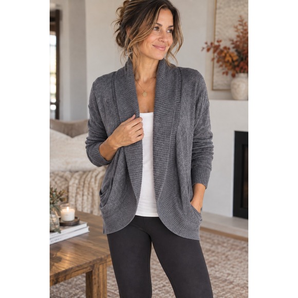Barefoot Dreams Sweaters - Barefoot Dreams CozyChic Lite Circle Cardigan Blue Open Front Womens M Style 452